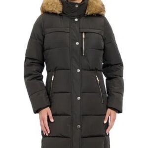 Michael Kors Black Puffer Coat with Brown Faux Fur